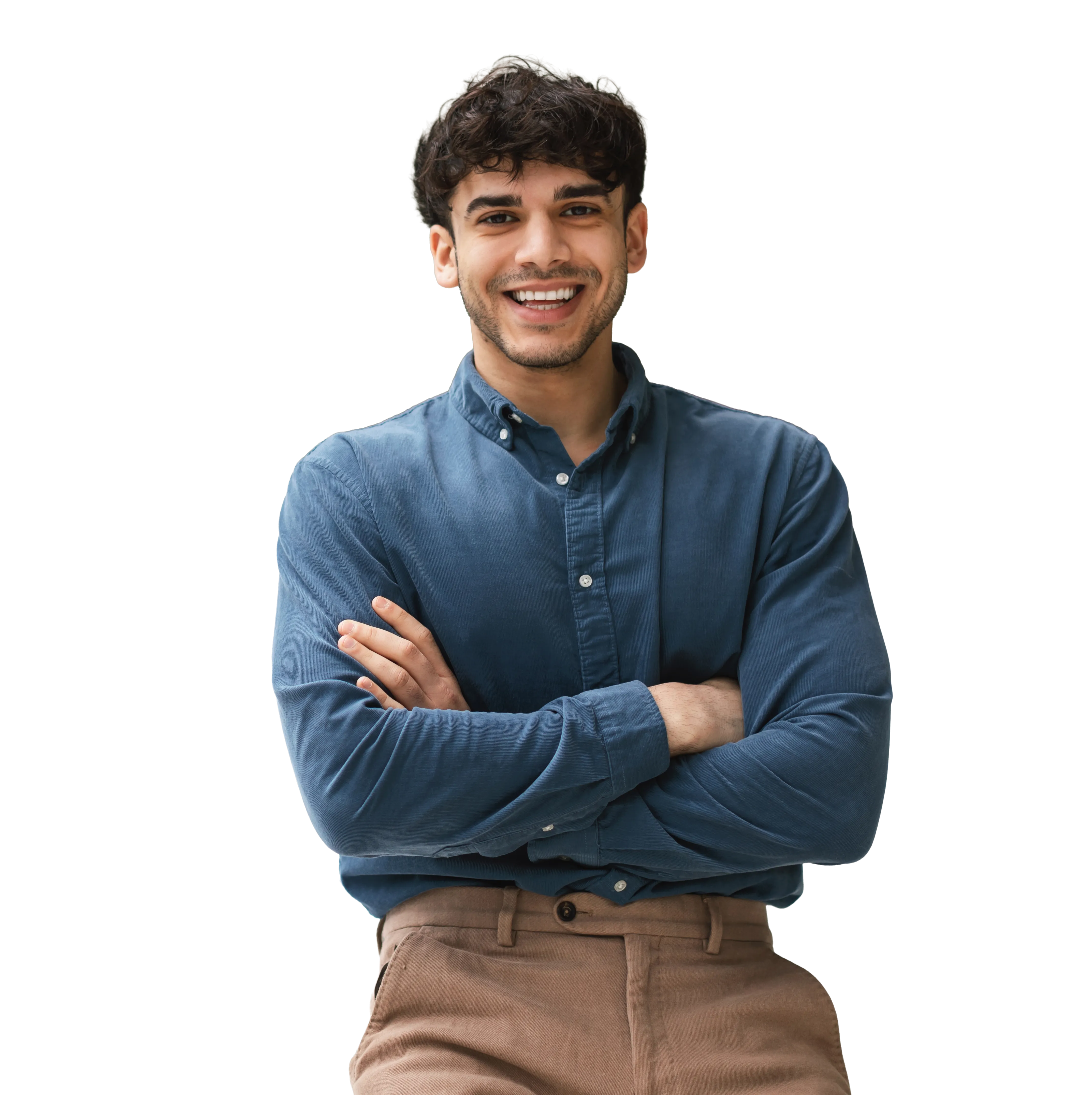 Smiling man wearing a blue shirt