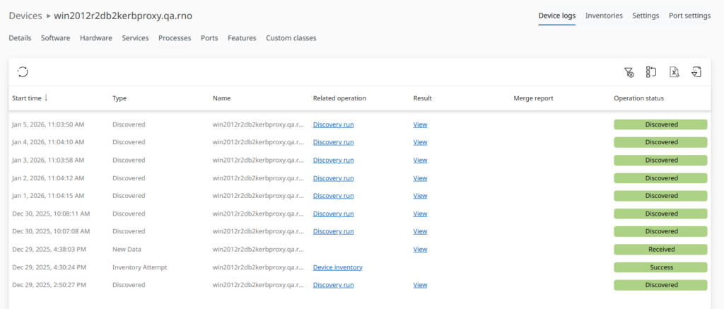 one place to see what has happened with a device, with all attempts, discoveries, inventories and operations in one place for better troubleshooting